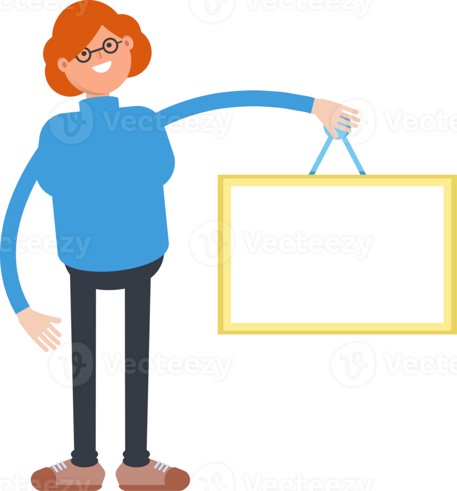 Woman Character Holding Blank Signage png