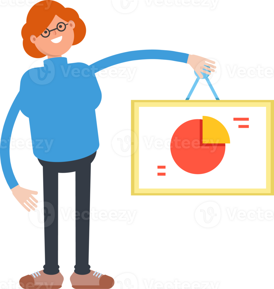 Woman Character Holding Pie Chart Signage png