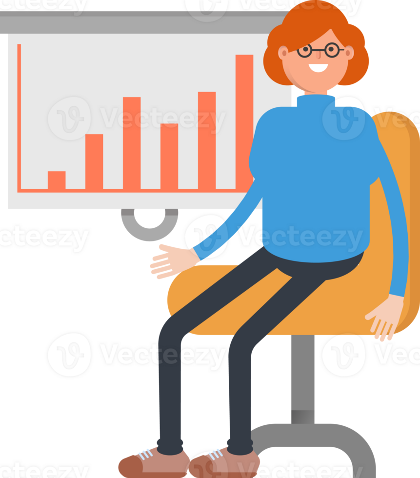 Woman Character Presenting Bar Chart png
