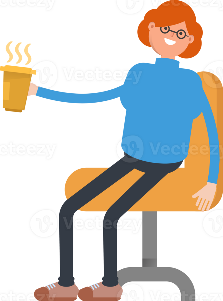 Woman Character Drinking Coffee png