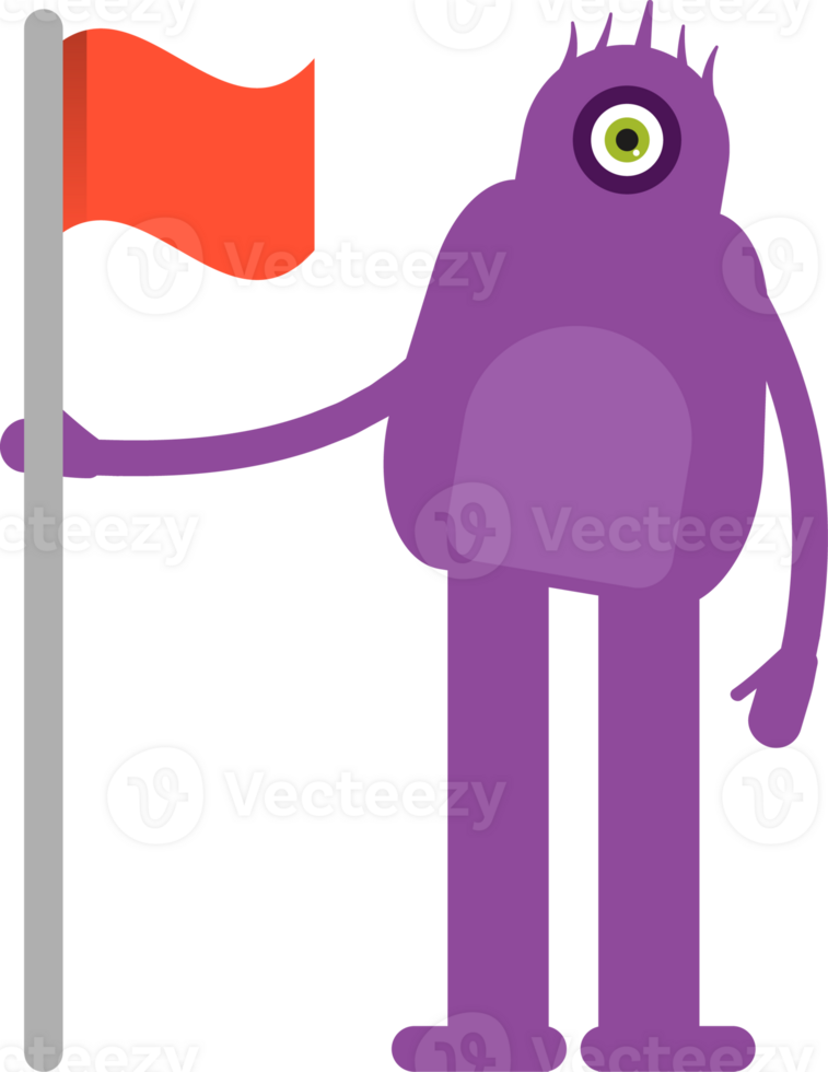 Monster Character Holding Flag png