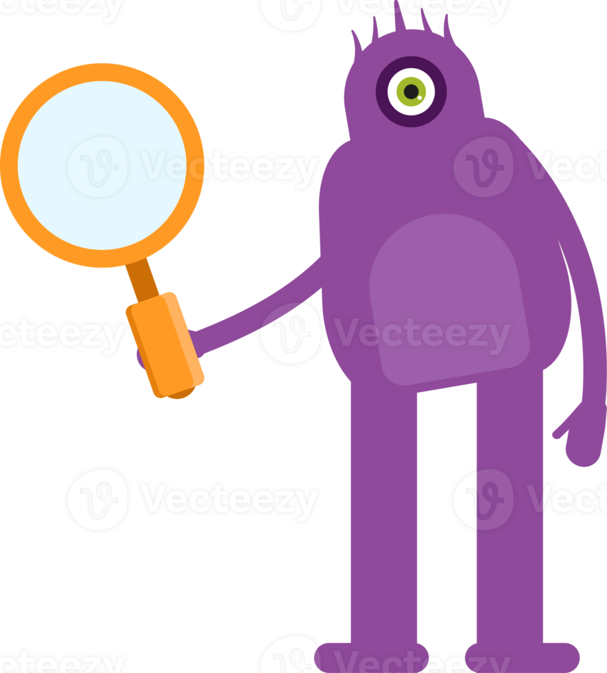 Monster Character Holding Magnifier png