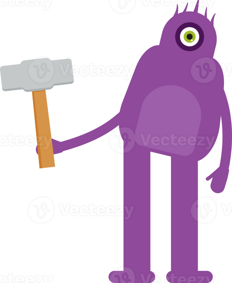 Monster Character Holding Hammer Tool png
