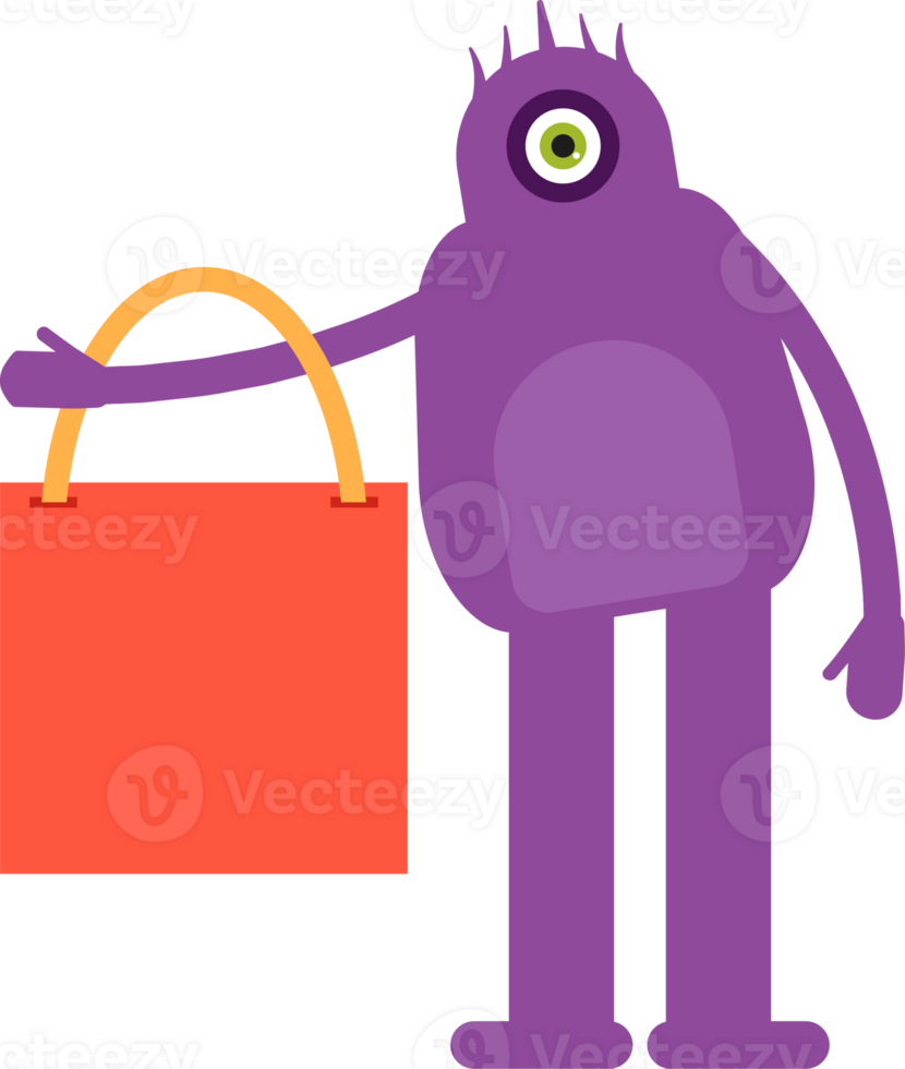 Monster Character Holding Shopping Bag png