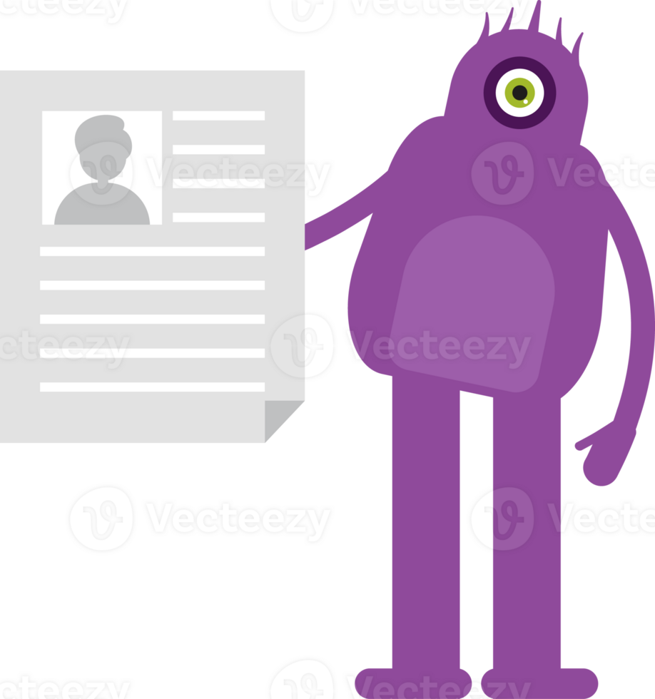 Monster Character Holding Job Application Document png