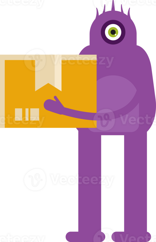Monster Character Holding Box png