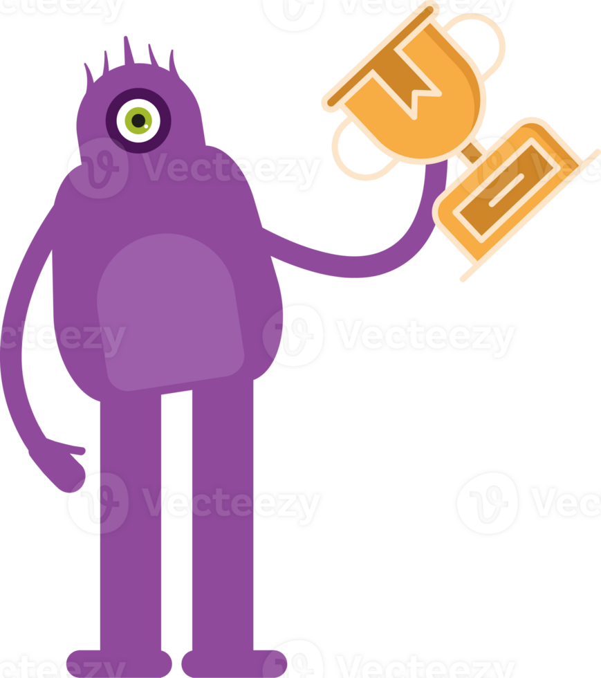 Monster Character Holding Up Trophy png