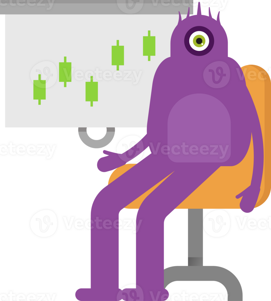 Monster Character Presenting Candlestick Chart png