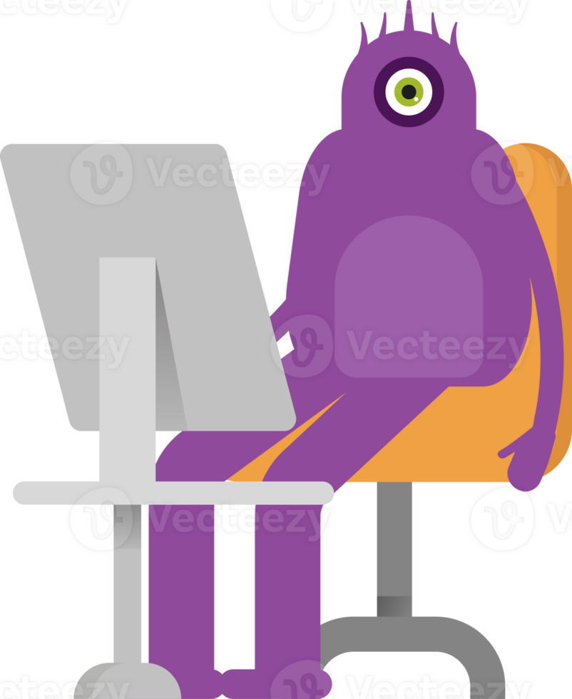 Monster Character Working on Desktop png
