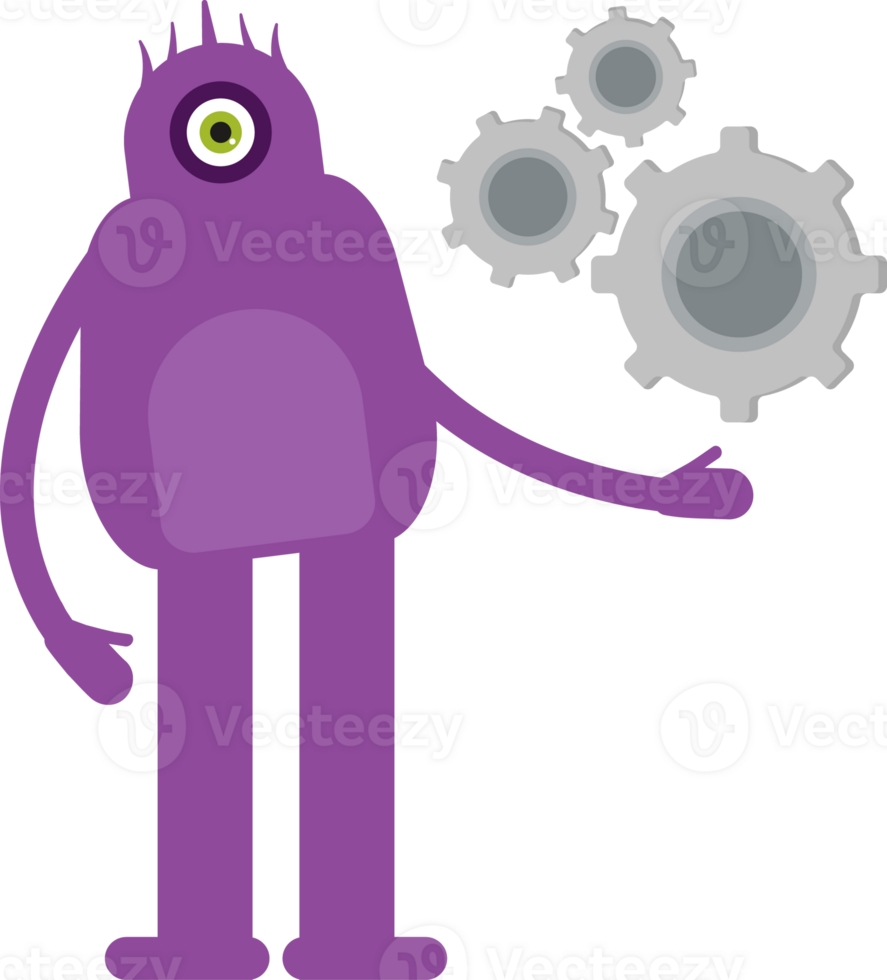 Monster Character Holding Gears png