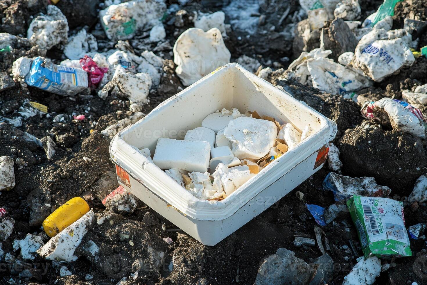 A trash can is full of garbage photo