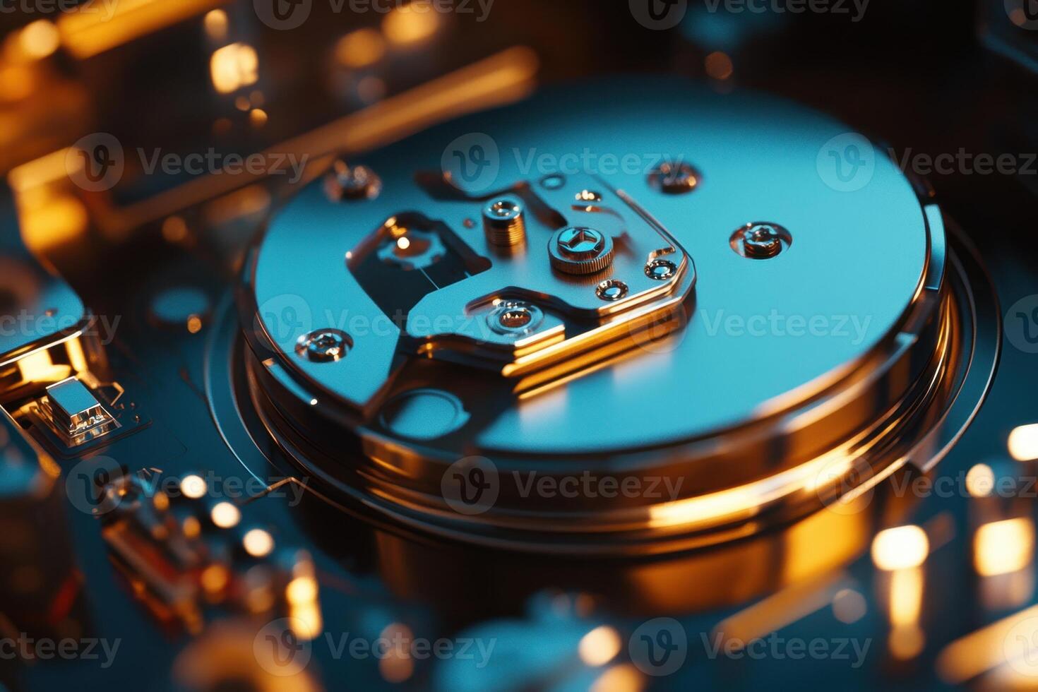A close up of a disk drive with a shiny silver surface photo