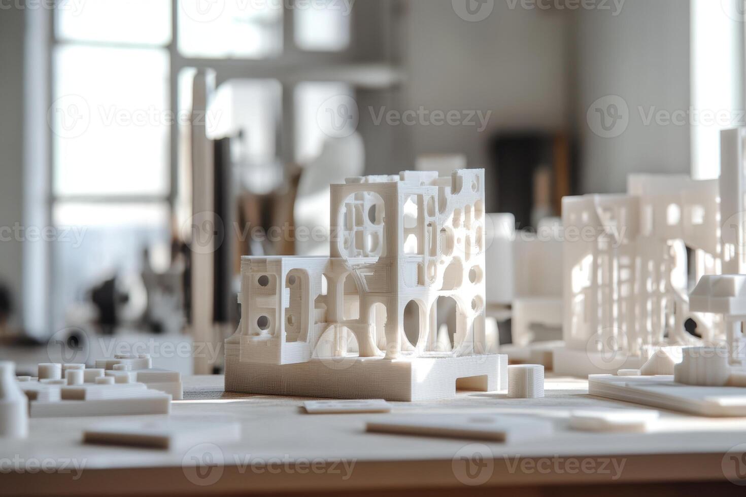 A white building with a lot of windows and a lot of small windows photo