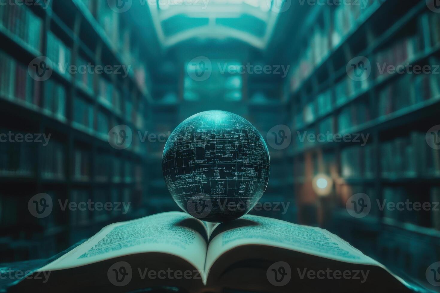 A book is open to a page with a sphere on it photo