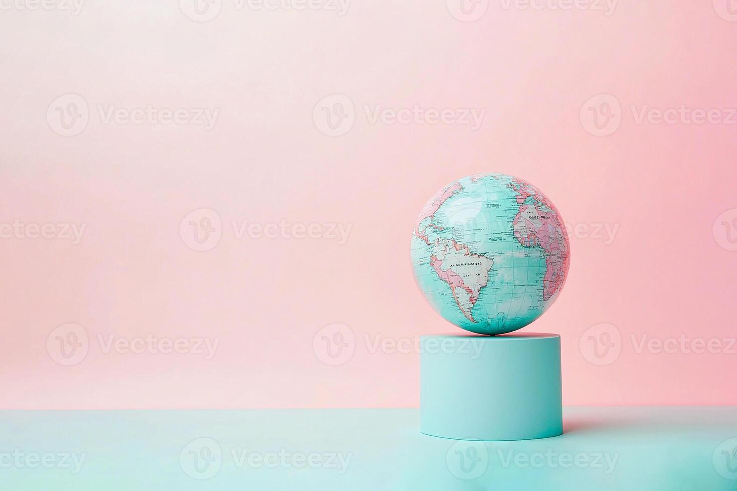 globe on a stand on a light pink background photo