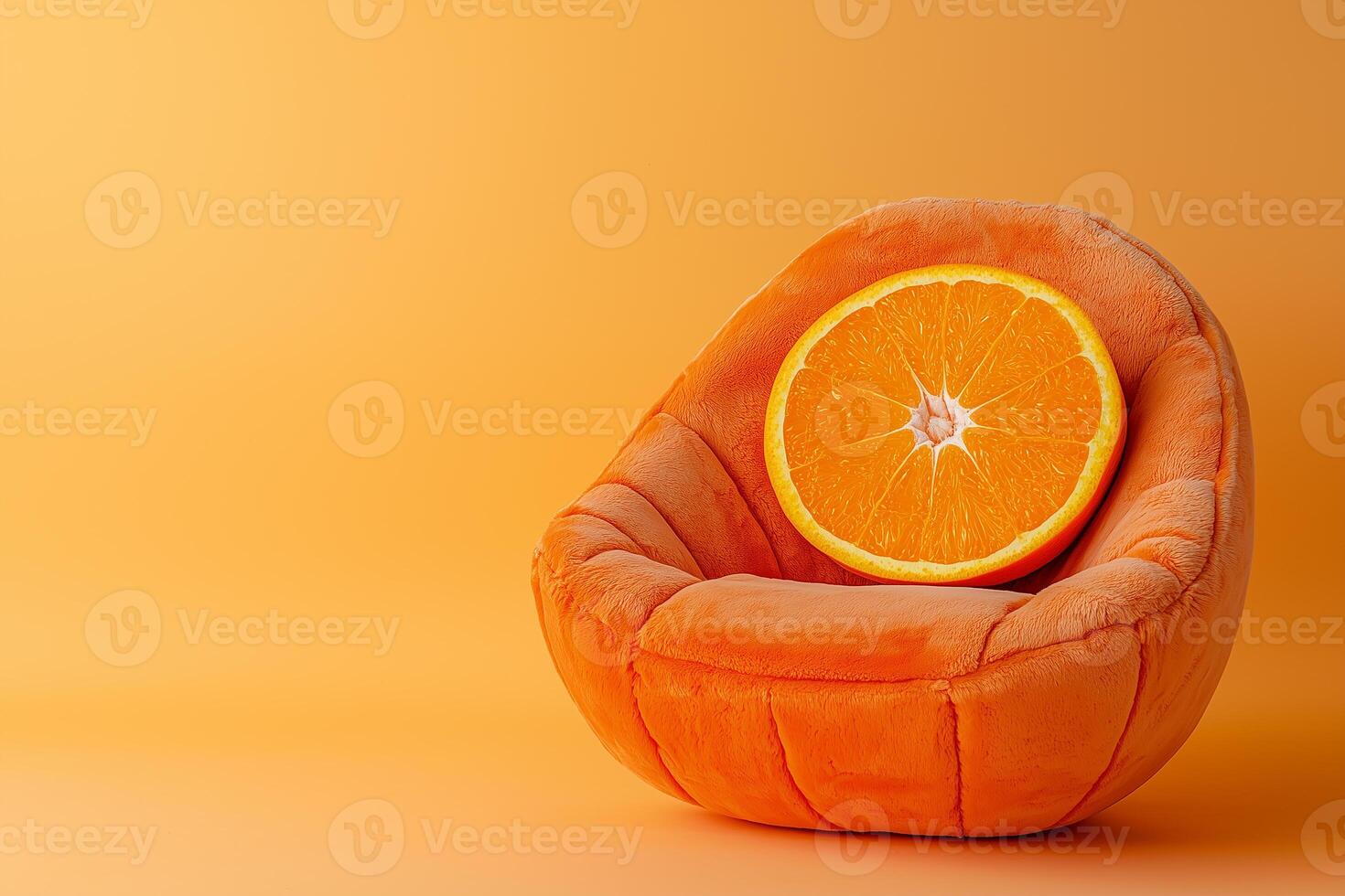 an orange chair with a pillow in the form of an orange slice photo