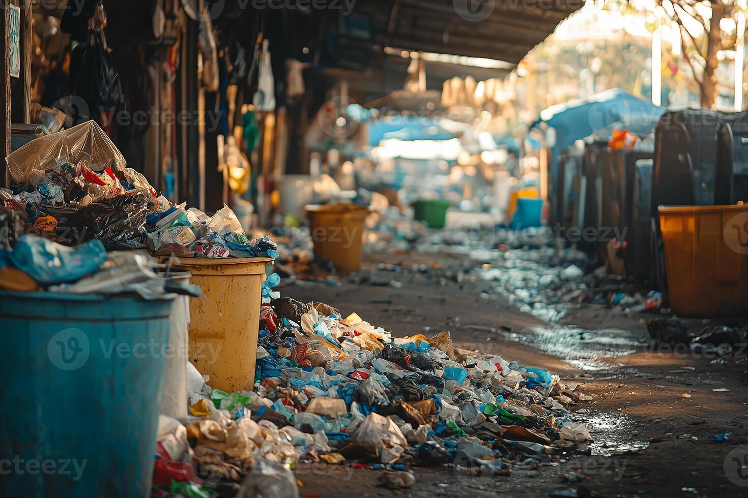 waste sorting, waste processing station with containers photo