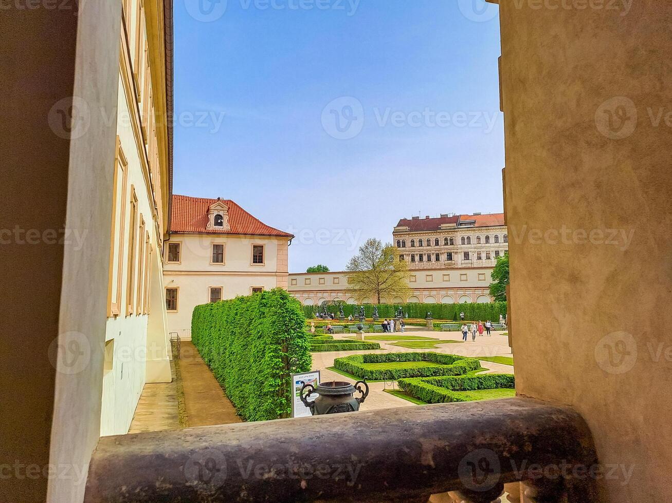 Prague- Czech- 8 April 2024. Wallenstein gardens with baroque palace in Prague photo
