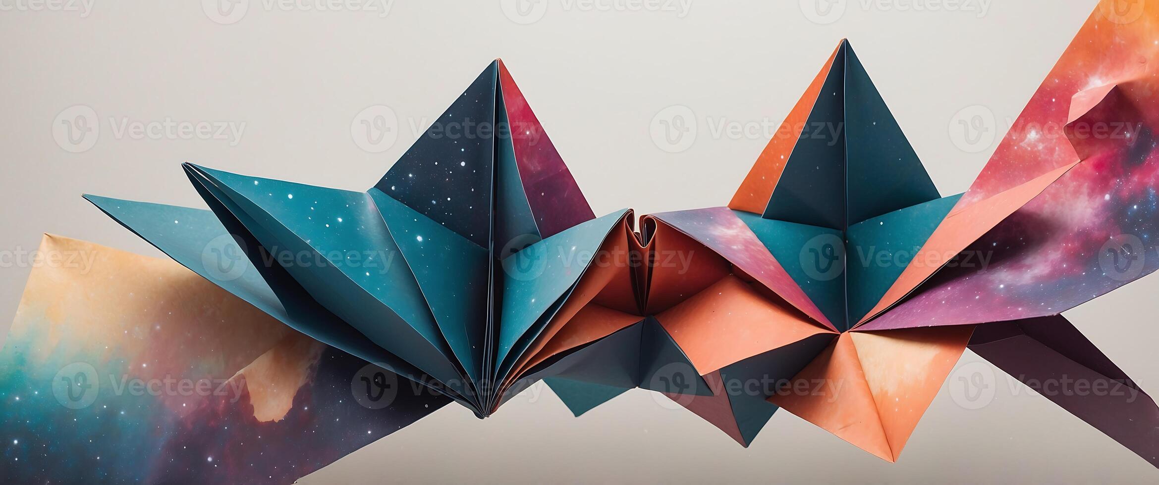 A colorful origami paper sculpture with a galaxy pattern photo