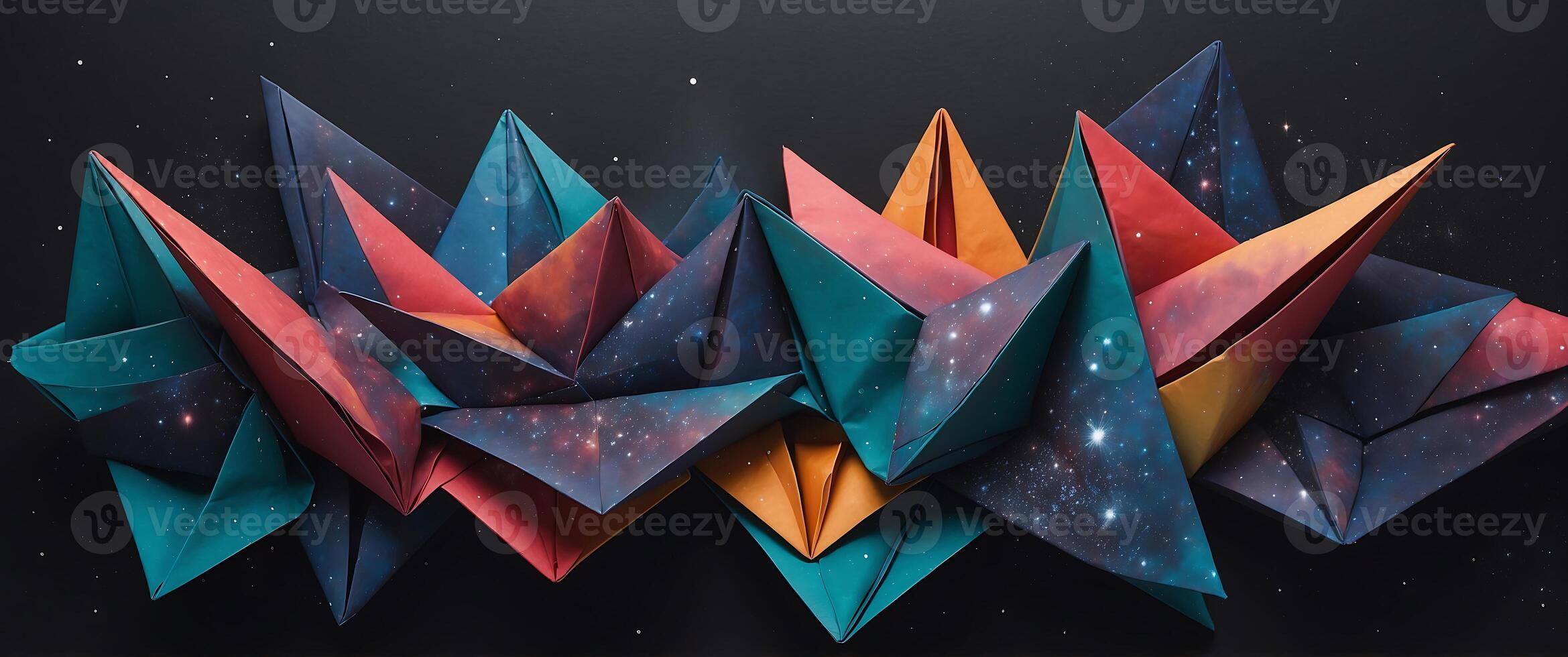 A colorful origami paper art piece with stars photo