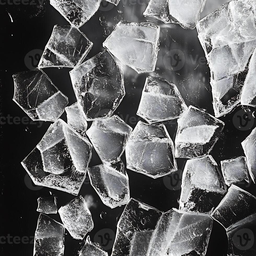 Geometric Patterns of Frost Crystals on a Windowpane, Macro Shot photo