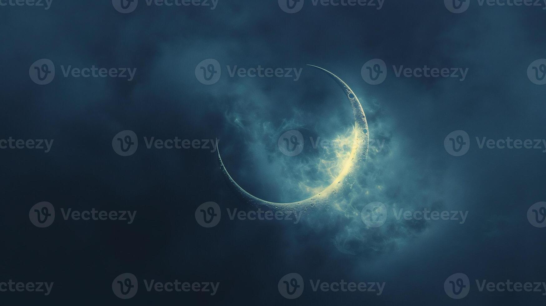A crescent moon in the sky with clouds photo