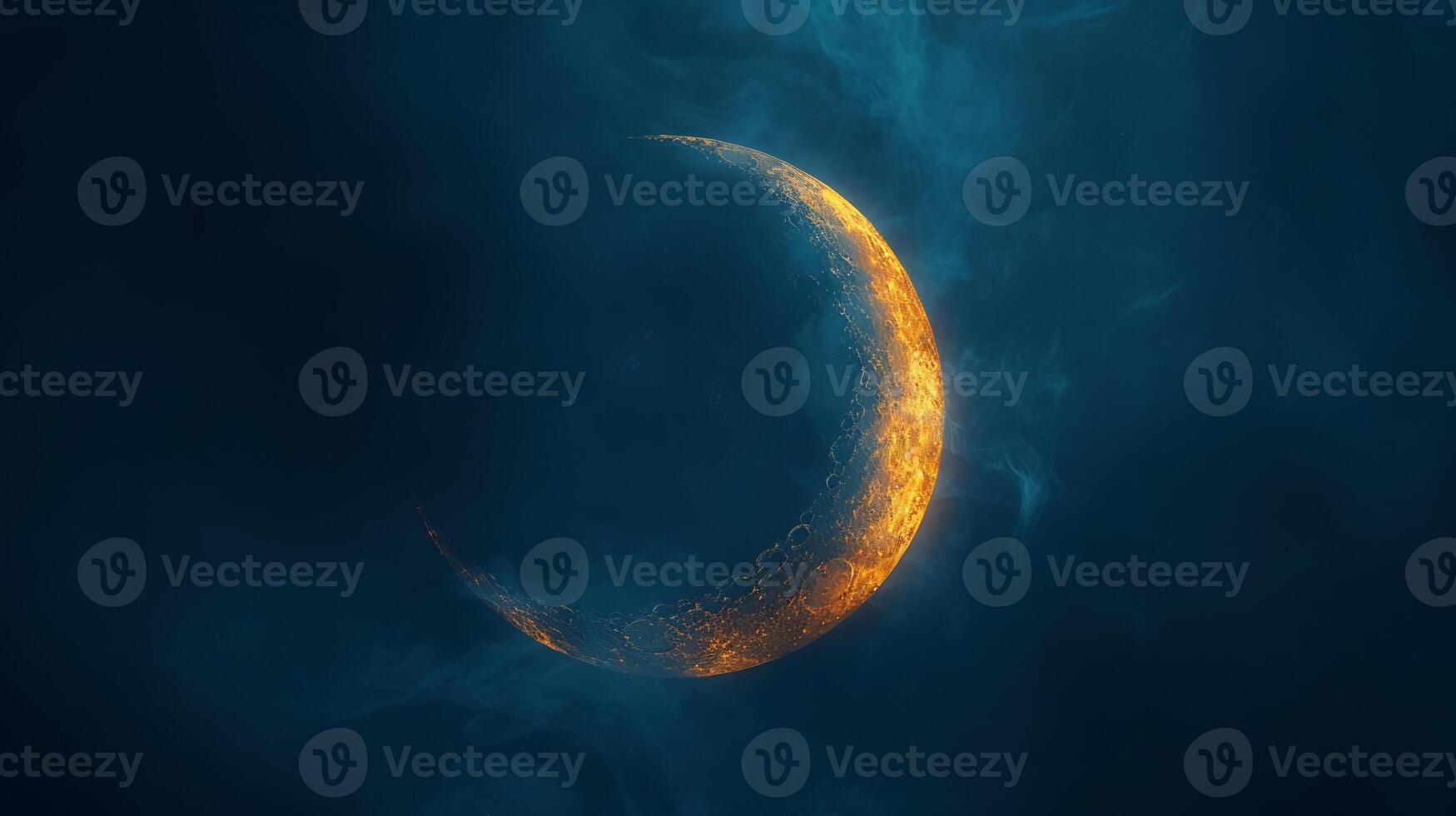 A crescent moon with orange smoke in the sky photo