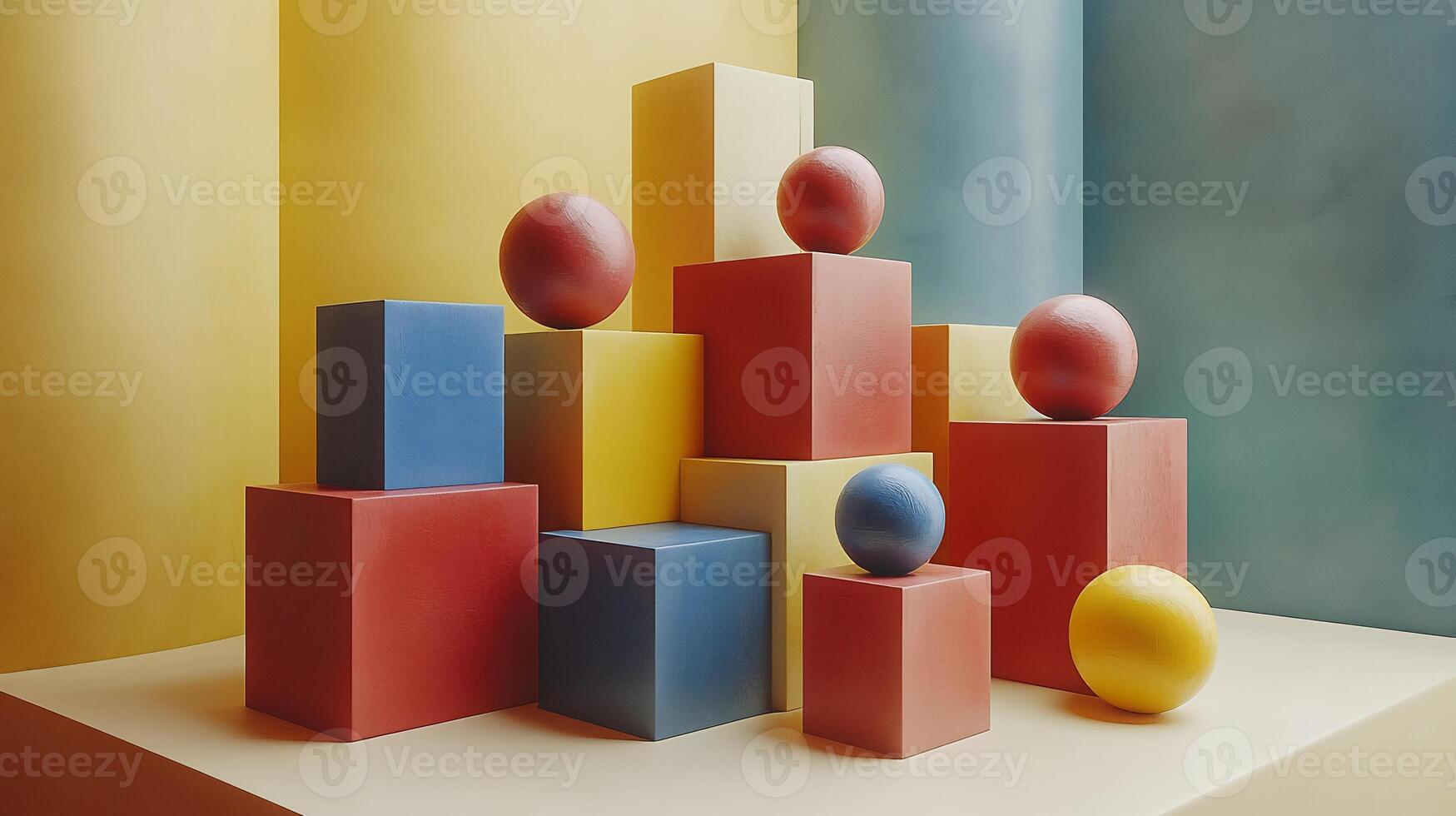 A group of colorful blocks with eggs on top photo