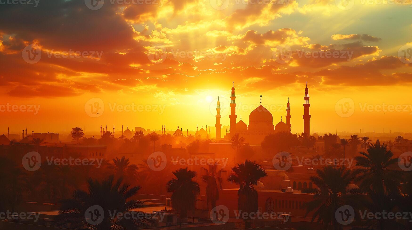 The sun sets over a mosque in egypt photo
