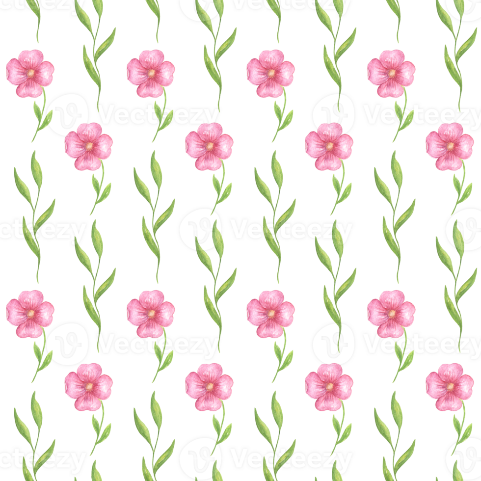 Seamless floral pattern with delicate pink flowers and greenery, watercolor pattern. Botanical design of delicate violet flowers for textiles, fabrics, office supplies and rustic wallpaper. png