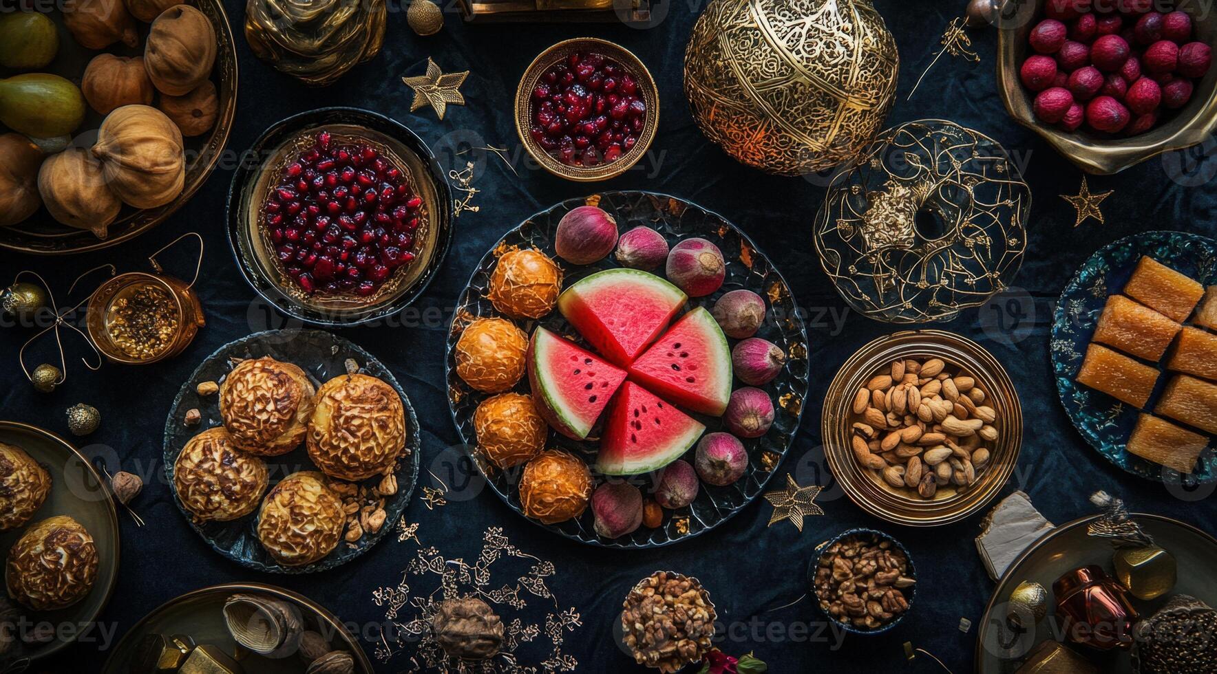 A table with various types of food on it photo