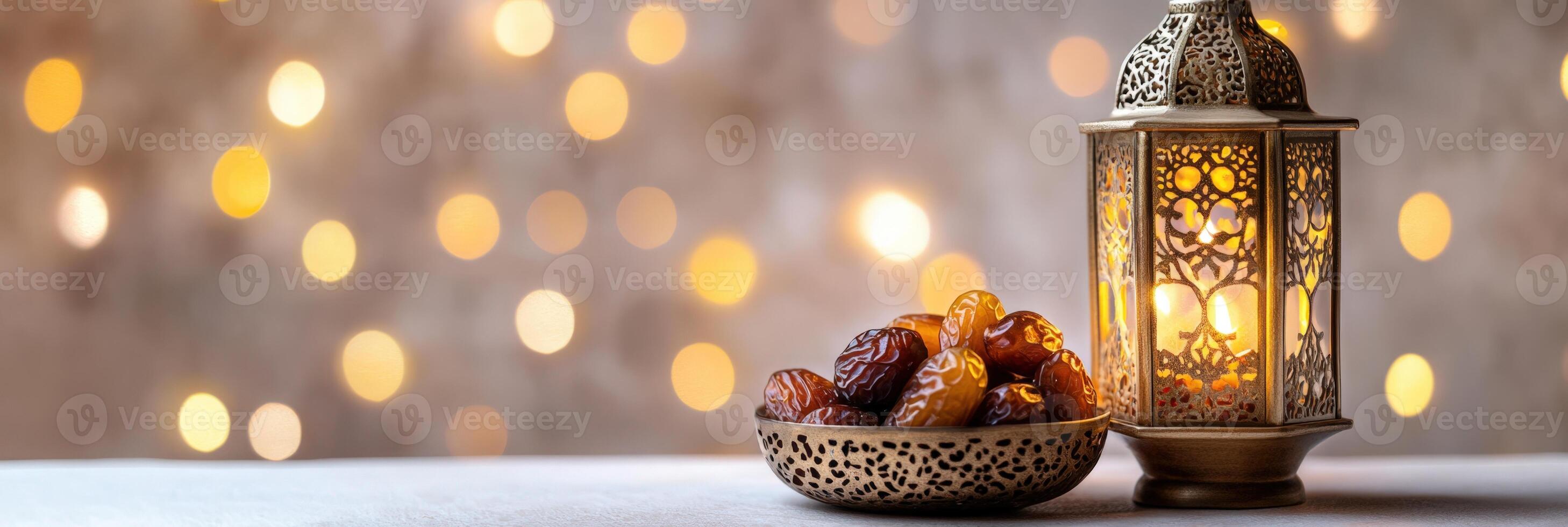 Ramadan kabab and dates with golden light photo