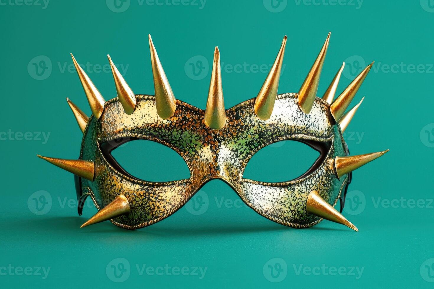 A gold and black mask with spikes on it photo