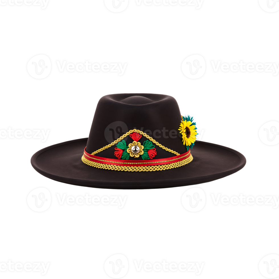Ornate Black Hat with Floral Decorations png