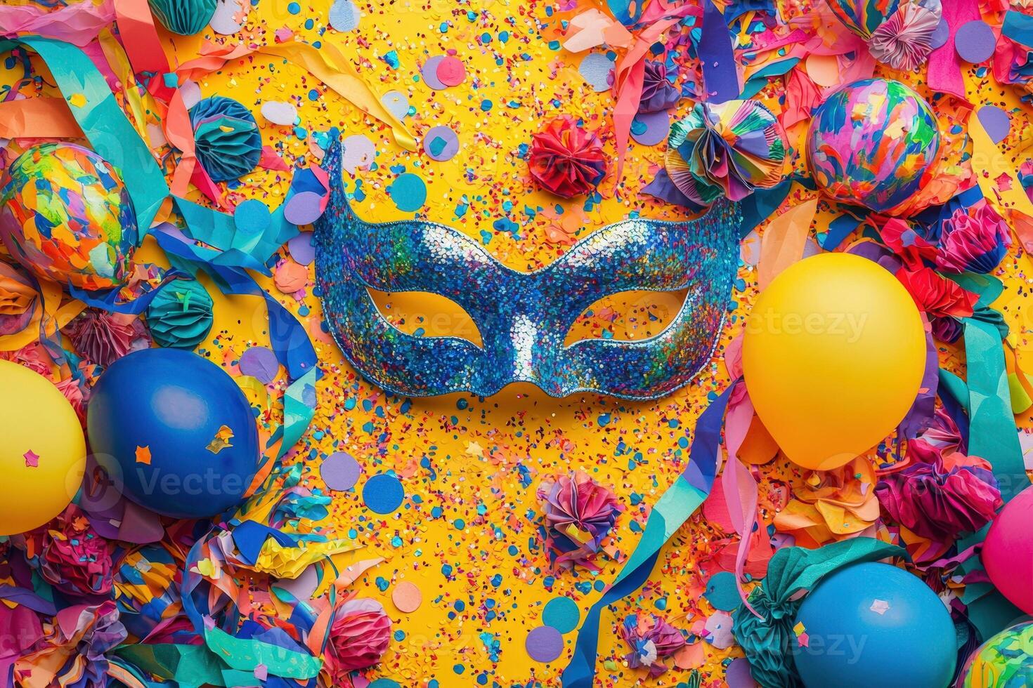 Colorful carnival mask on a yellow background photo
