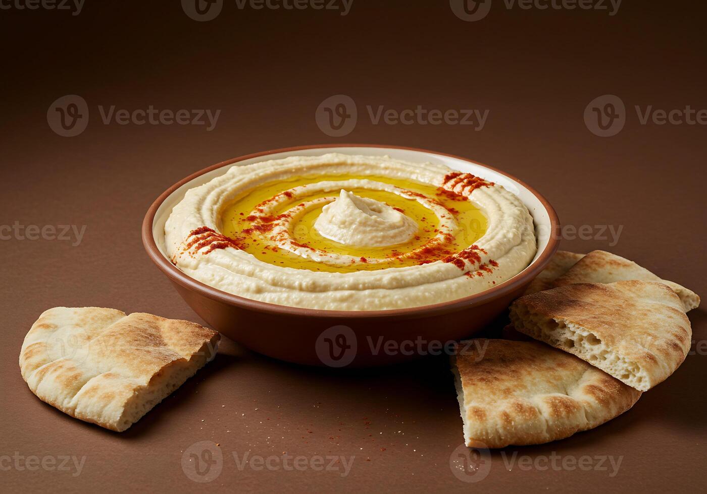 Creamy hummus with pita bread and spice. photo