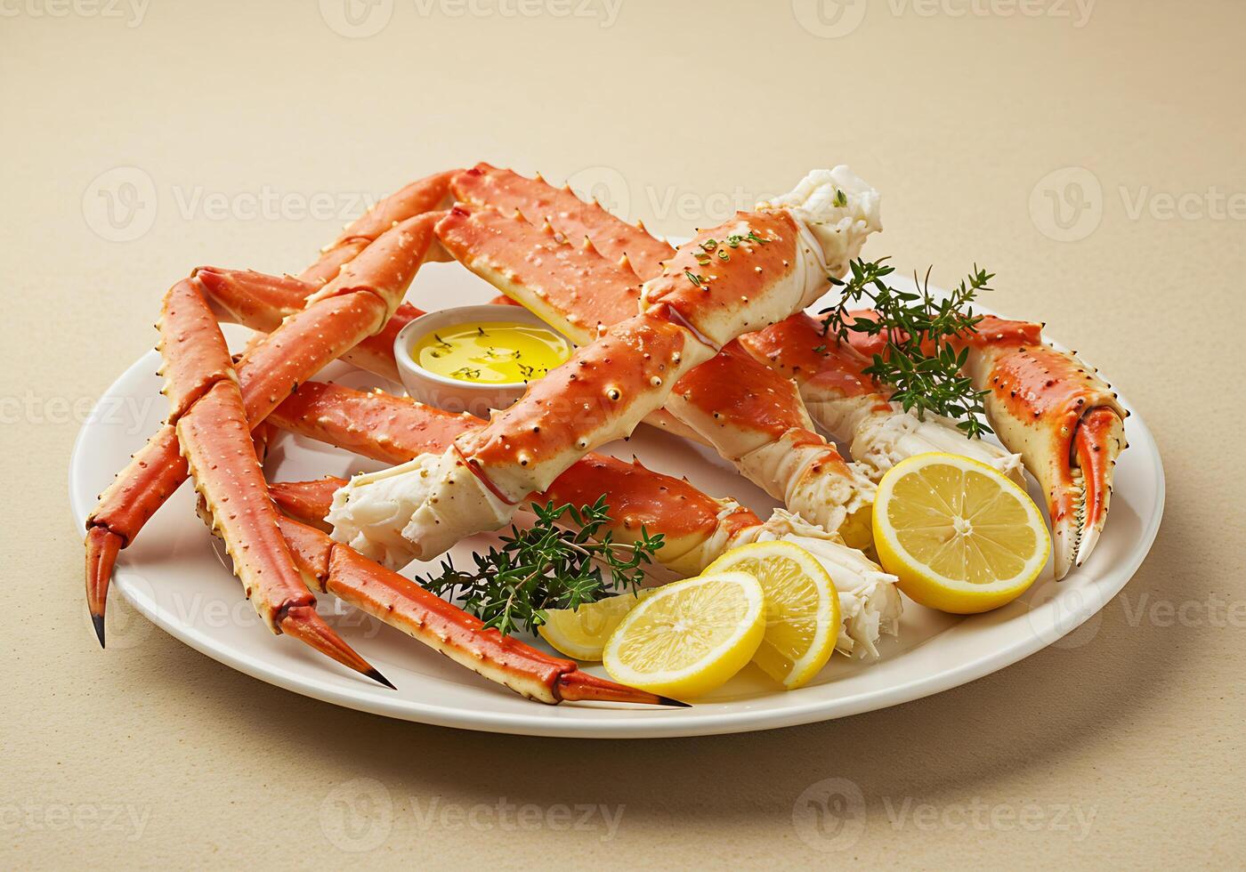 Delicious King Crab Legs Lemon Garnish Seafood dish photo