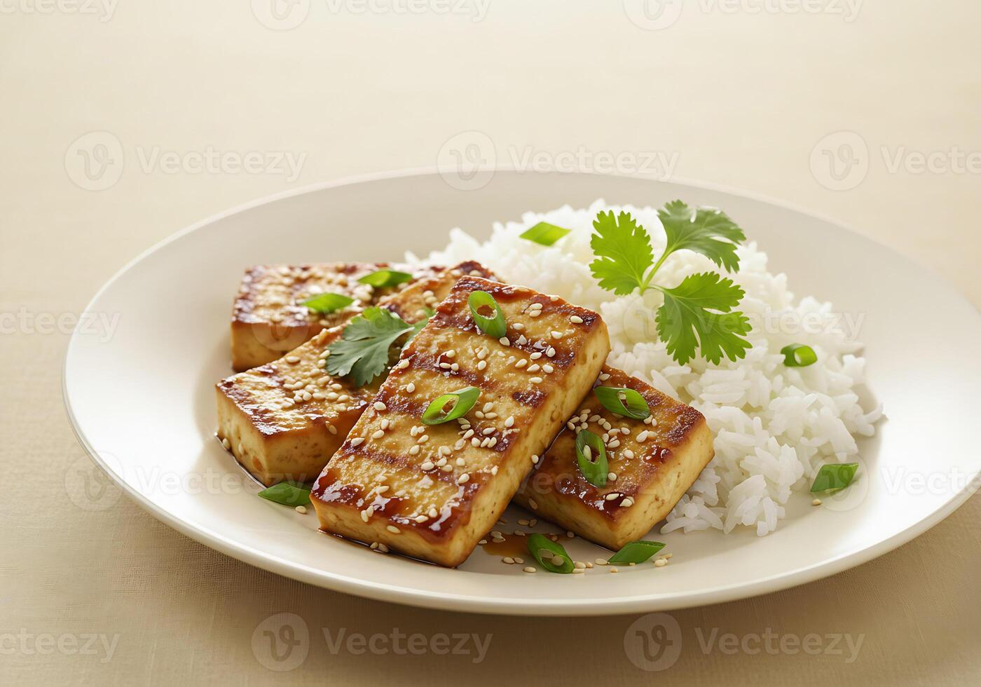 Sesame-Crusted Tofu with Cilantro and Rice. photo