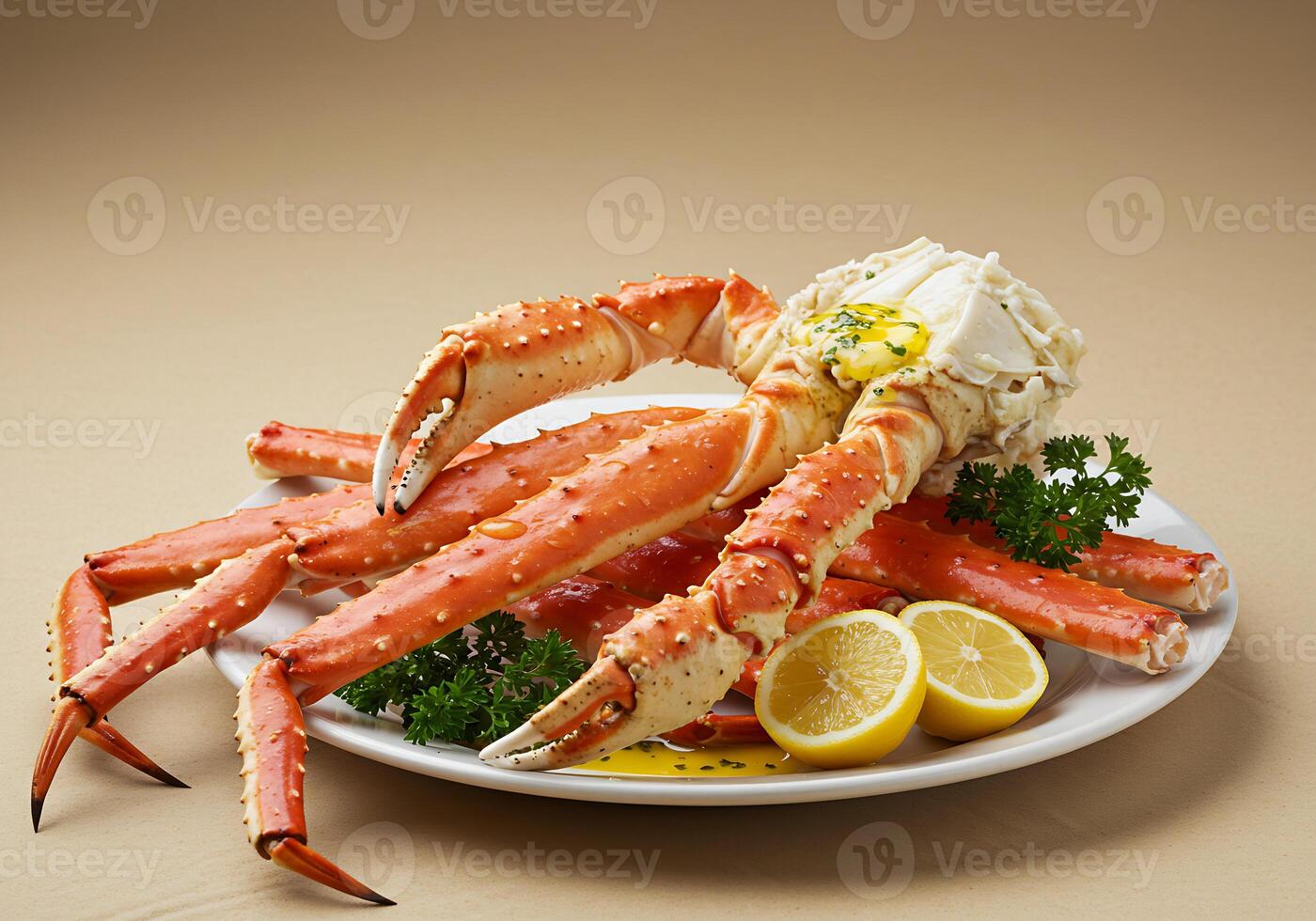 Delicious King Crab Legs Lemon Butter Garnish photo