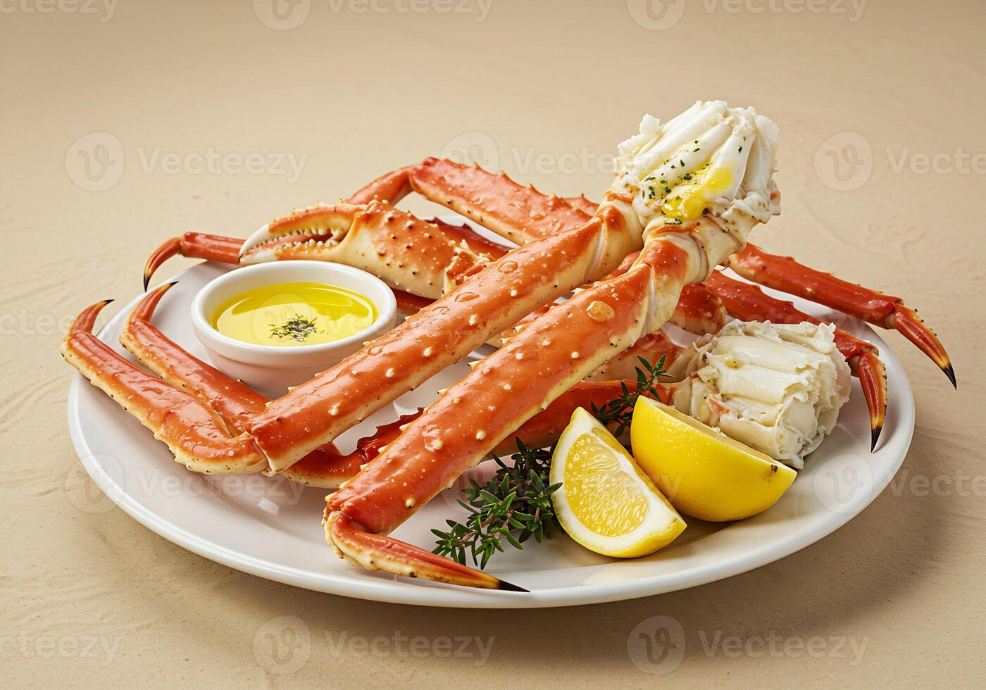 Delicious King Crab Legs Lemon Garnish Seafood herb photo