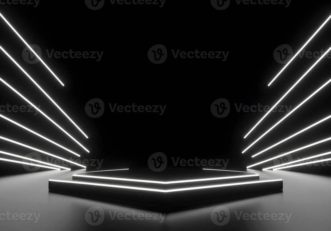 Hexagonal Platform Illuminated by Converging Neon Lines photo