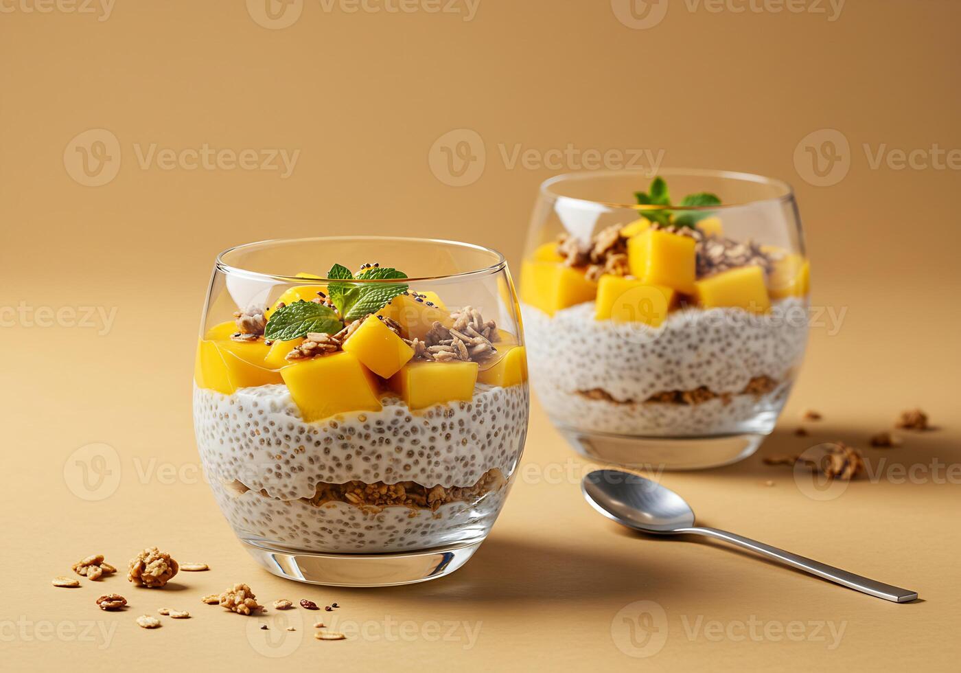 Refreshing Mango Chia Seed Parfaits with Granola. photo
