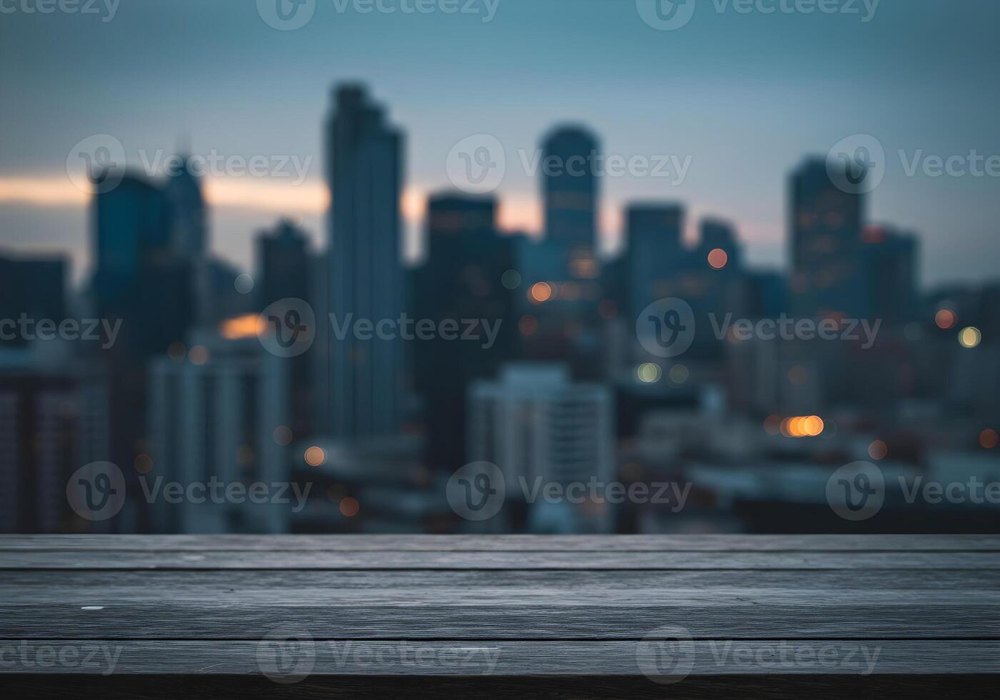 Urban Twilight A Wooden Viewpoint Over City Lights photo