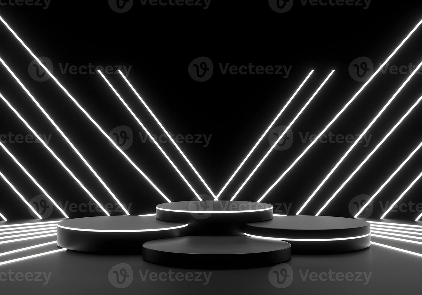 Illuminated Platform with Abstract Neon Lines photo