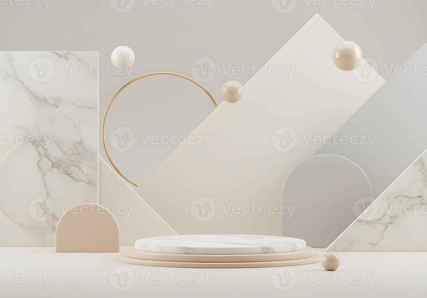 Elegant Minimalist Display with Marble and Geometric Forms photo