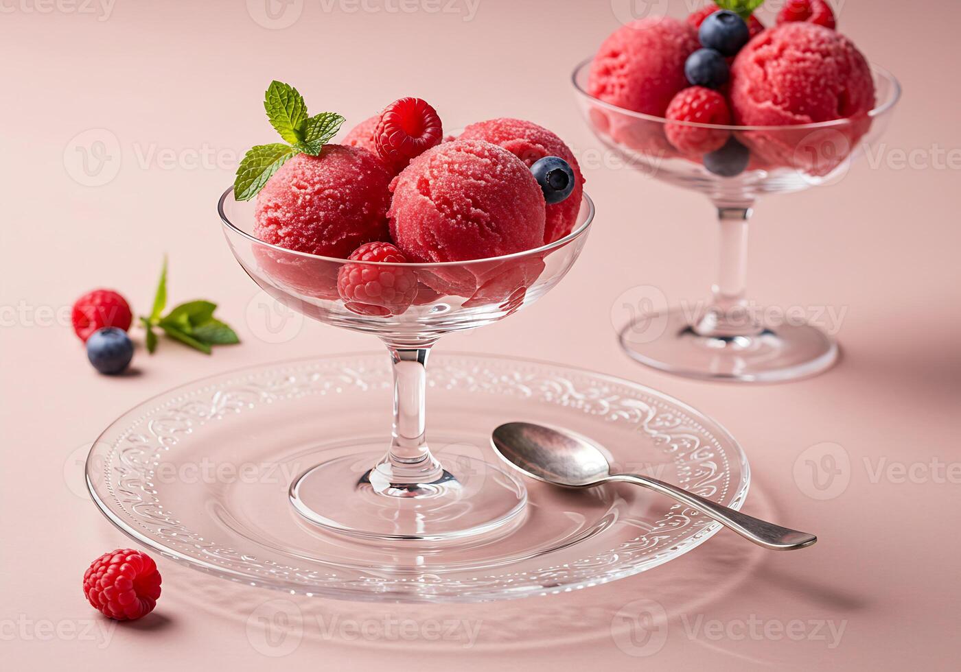 Refreshing Raspberry Sorbet with Fresh Berries photo