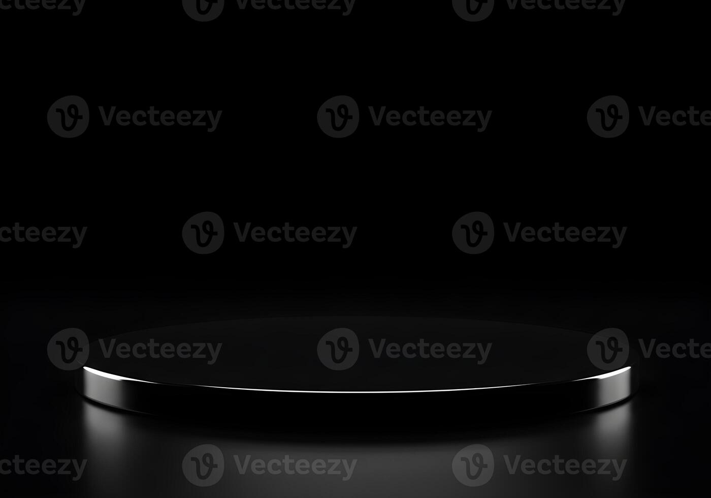 Sleek Black Circular Platform in Shadowy Darkness photo