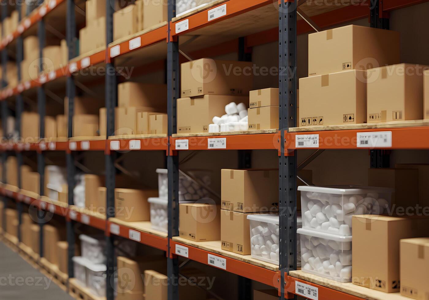 Organized Warehouse Rows of Cardboard Shipping Boxes photo