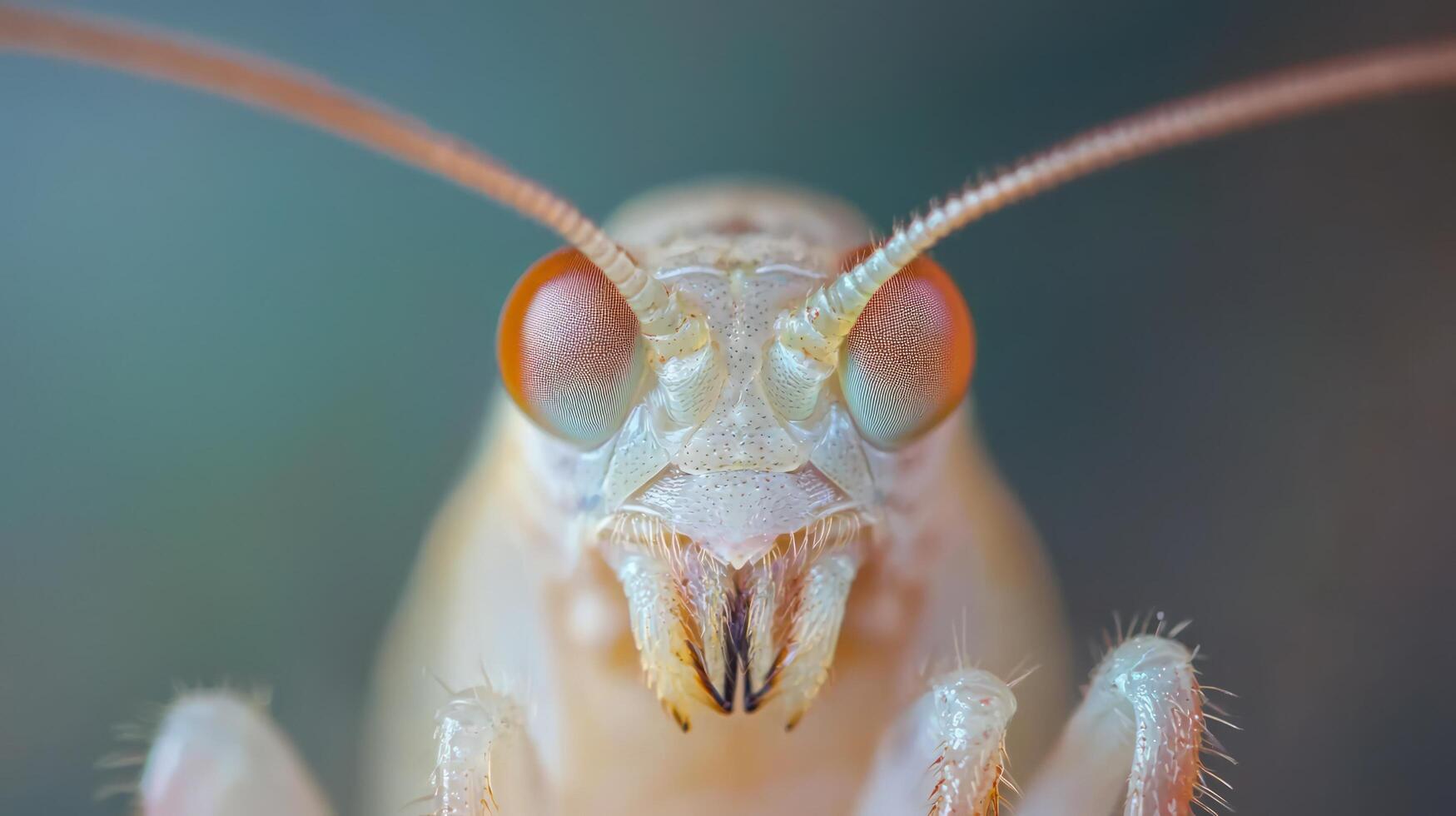 A close up of a grasshopper's face photo