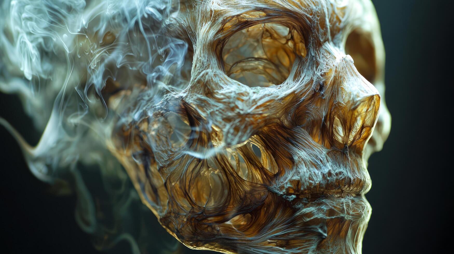 A close up of a skull with smoke coming out of it photo
